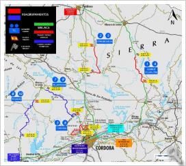 Mapa de las etapas del Rallye Sierra Morena 2013