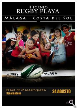 artel del II Torneo de Rugby playa Málaga-Costa del Sol en la playa Malapesquera de Benalmádena