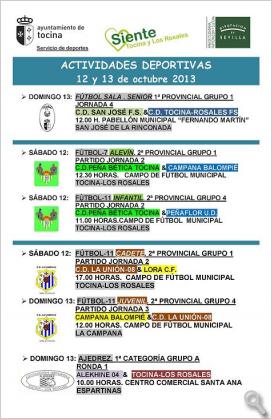 Actividades Deportivas Fin de Semana 12 y 13 de octubre. Y resumen de resultados de Clubes Locales.