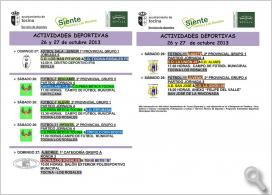 Actividades y encuentros a celebrar el Fin de Semana del 26 y 27 de octubre de 2013. Por clubes y Entidades Locales