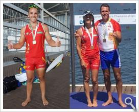 Castillo, Morgado y De Pablos posan con sus medallas.