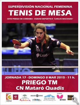 El equipo femenino del CajaSur Priego Tenis de Mesa recibe este domingo a las 11 horas al potente CN Mataró Quadis